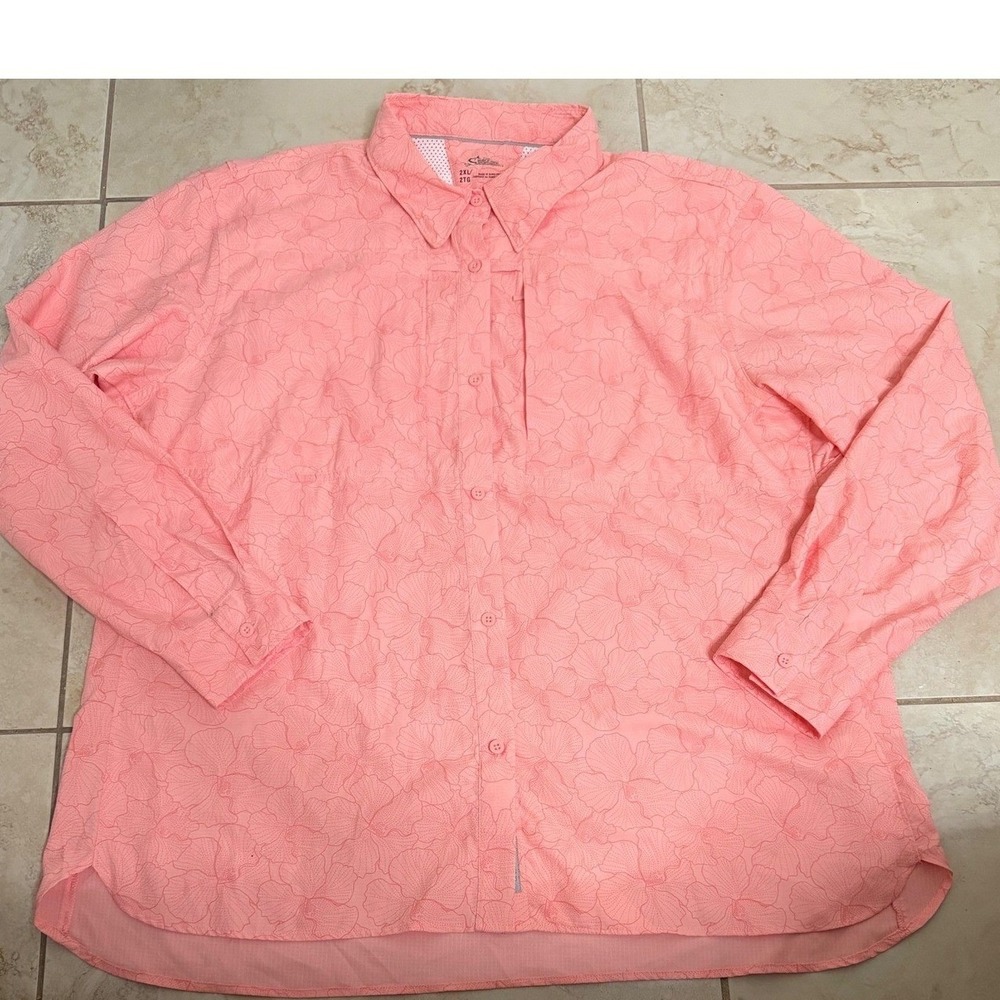 World Wide Sportsman Mens 2XL Pink Floral Fishing Shirt Long Sleeve Vented XL